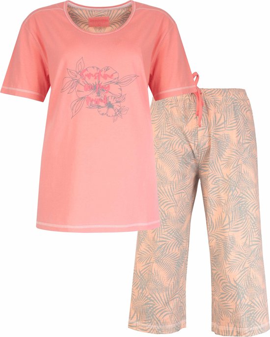 Irresistible - Dames Shortama Pyjama Set – Palm print - 100% Katoen - Roze - Maat XL