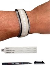 SOS ID armband - volwassenen - Grijs - met Pen