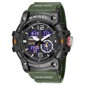 Shockbestendig Heren Horloge Zwart Groen| Smael | 8007 | Shock | Waterdicht | Glow in dark | Mud Master | Licht | Rubberen band | Timer | Eyecatcher | Cadeau