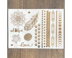 GetGlitterBaby® - Gouden Festival Plak Tattoos / Tijdelijke Flash Tattoo / Nep Tatoeage Metallic Goud / Festival Tattoes / Temporary Face Body Glitter Tattoo Sticker - Aloha