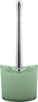 MSV Toiletborstel in houder/wc-borstel Aveiro - PS kunststof/rvs - groen/zilver - 37 x 14 cm