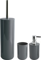 MSV Badkameraccessoire Moods - toiletborstel in houder - beker - zeeppompje - donkergrijs - kunststof