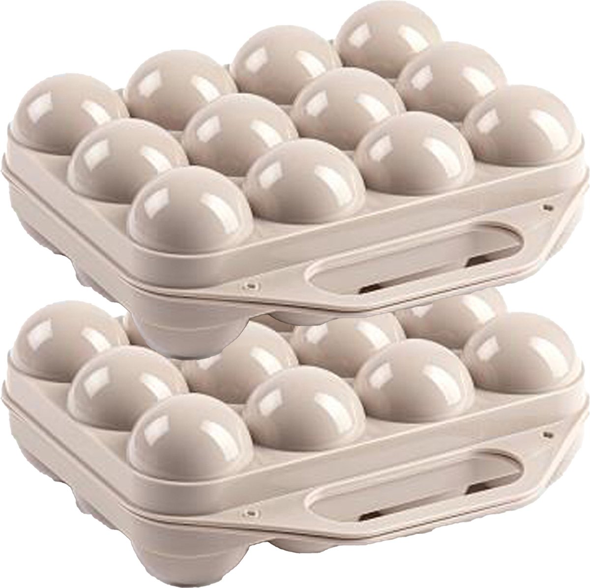 Plasticforte Eierdoos - 2x - koelkast organizer eierhouder - 12 eieren - taupe - kunststof - 20 x 19 cm