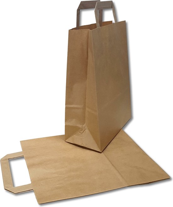 Deux sacs en papier brun avec poignées sur fond blanc.
