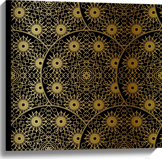 Canvas - Borden met Gouden Geometrische Print - 60x60 cm Foto op Canvas Schilderij (Wanddecoratie op Canvas)