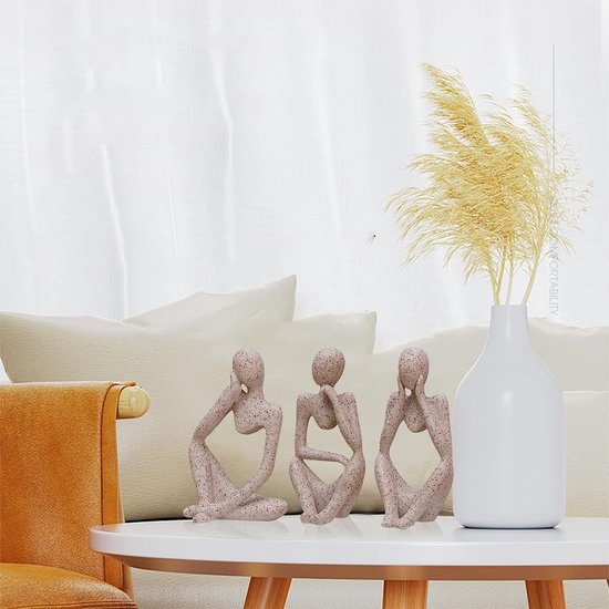 Winshall Denker standbeelden en sculpturen, zandsteen hars denker standbeeld ornamenten, abstracte stijl sculpturen, housewarming geschenken, housewarming decoraties, woonkamer bureau decor (3 stuks
