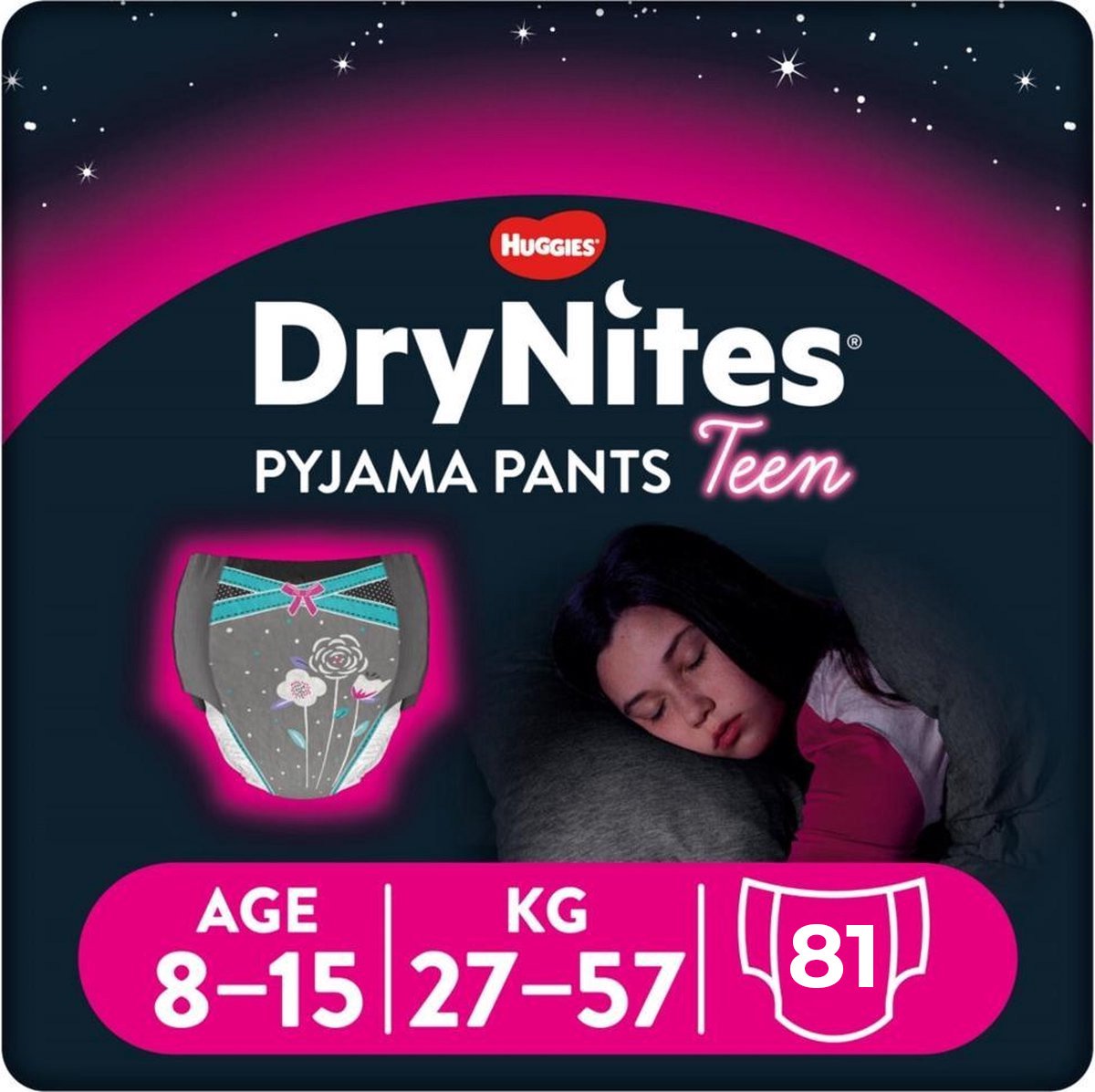 Goedkoopste DryNites luierbroekjes - meisjes - 8 tot 15 jaar (27 - 57 kg) - 81 stuks - Bulkverpakking