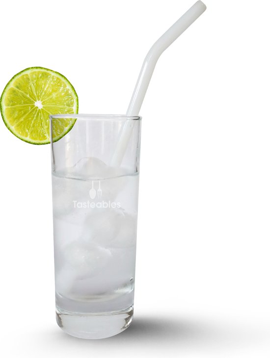 Pailles en Verres Incurvées - Tasteables - Set de 8 - Durables - Réutilisables - Brosse de Nettoyage - Wit