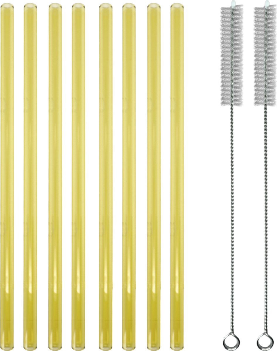 Glazen Rietjes Recht - Cocktail Rietjes - Tasteables - Set van 8 - Duurzaam - Herbruikbaar - Reinigingsborstel - 200mm lengte - Goud — cadeau in Koken & Dineren - foto 2