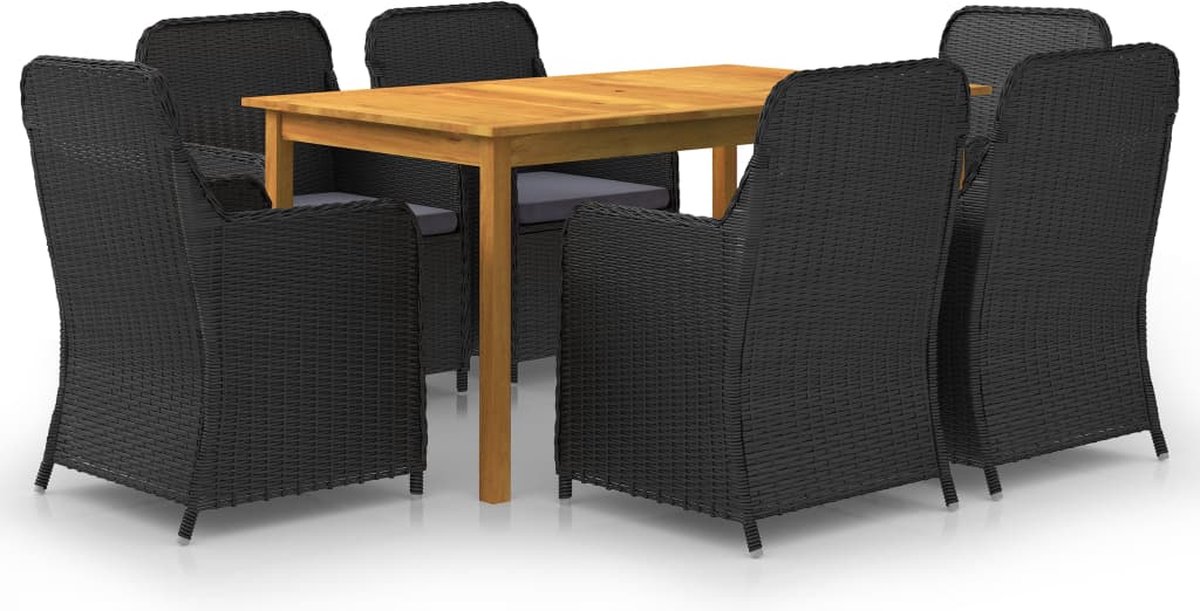 The Living Store Tuinset - Acaciahout - 150x90x74 cm - Zwart - PE-rattan