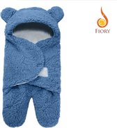 Fiory Baby Wikkeldoek Teddybeer| Inbakerdoek| Slaapzak| zachte vacht| Kinderwagen| Muts en Oortjes| Eerste baby maanden| blauw