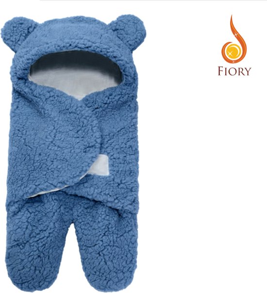 Foto: Fiory baby wikkeldoek teddybeer inbakerdoek slaapzak zachte vacht kinderwagen muts en oortjes eerste baby maanden blauw