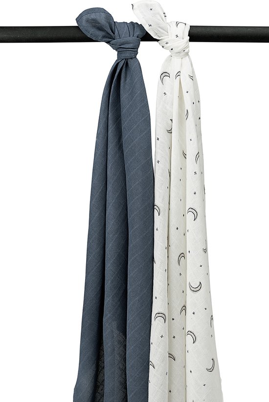 Meyco Baby Moon swaddle - 2-pack - hydrofiel - indigo - 120x120cm