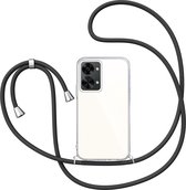 Hoesje met Koord geschikt voor OnePlus Nord 2T - Back Cover Siliconen Case Transparant Hoes Zwart