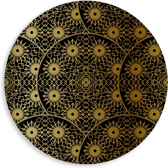 PVC Schuimplaat Muurcirkel - Borden met Gouden Geometrische Print - 80x80 cm Foto op Muurcirkel (met ophangsysteem)