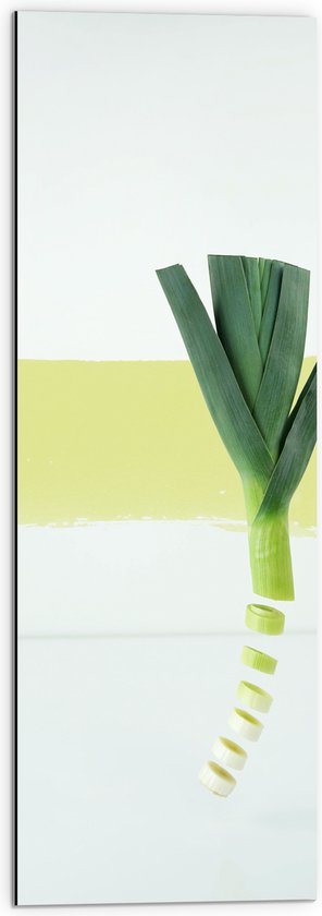 Dibond - Plant - Prei - Eten - Groente - Groen - 30x90 cm Foto op Aluminium (Wanddecoratie van metaal)