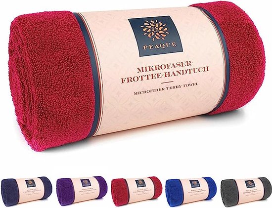 Microfiber handdoek met badstofstructuur - set van 1 & 2 - Antibacterieel zacht, licht absorberend, sneldrogend (wijnrood, 50x100 cm (2 stuks))