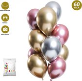 FeestmetJoep® 60 stuks chrome Rose Goud / zilver / goud Helium Ballonnen met Lint – Verjaardag Versiering - Decoratie voor jubileum - Feestartikelen - Trouwfeest - Geslaagd versiering - Vrijgezellenfeest - Geschikt voor Helium en Lucht