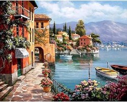 Rubye® Diamond Painting Volwassenen - Diamond Painting Kinderen - Diamond Painting Pakket Volledig - Italiaanse Kust - 40x30cm