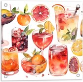 Tuinposter – Geketende Cocktails met Fruitstukken - 50x50 cm Foto op Tuinposter (wanddecoratie voor buiten en binnen)