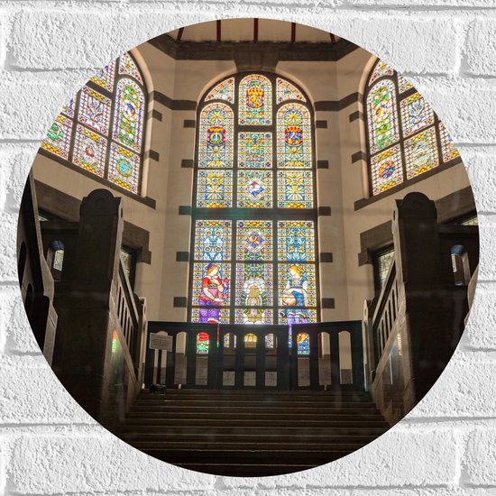 Muursticker Cirkel - Glas in Lood Ramen in Kerk - 50x50 cm Foto op Muursticker