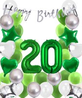 Snoes Ballonnen 20 Jaar Wit Groen Zilver Mega Ballon - Compleet Feestpakket 20 Jaar - Verjaardag Versiering Slinger Happy Birthday – Folieballon – Latex Ballonnen - Helium Ballonnen