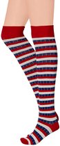 Apollo - Over kniekousen met strepen - Rood-wit-blauw - Maat 36/41 - Kniekousen - Kniekousen carnaval - Kniekousen dames - Party - Feestartikelen