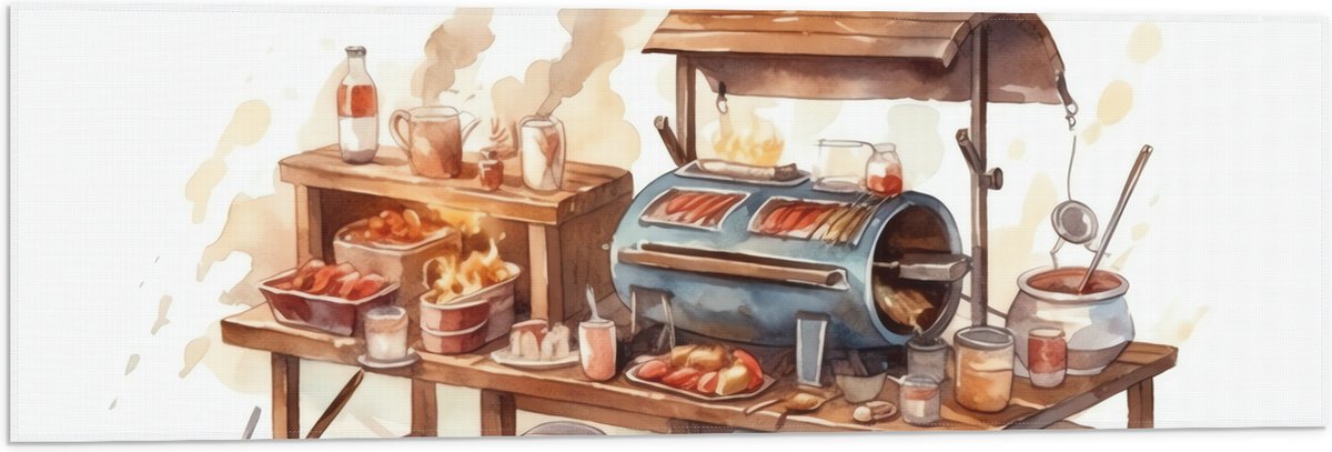 Vlag - Tekening van Barbecue - 90x30 cm Foto op Polyester Vlag