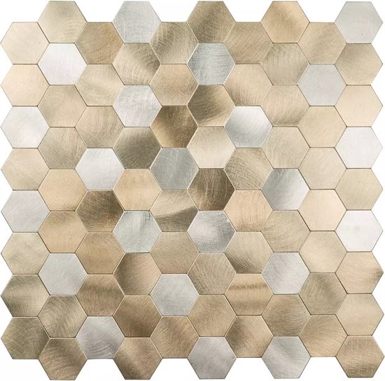 Wandpanelen tegelsticker plaktegels zelfklevende tegels keuken badkamer - 30x30cm - mozaiek - 4MM dik - aluminium toplaag en composiet - 3M kleeflaag - Goud Zilver - Hexagon