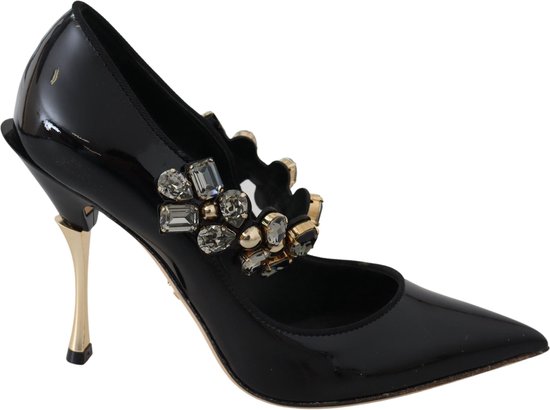 Zwart lederen kristallen schoenen Mary Jane pumps