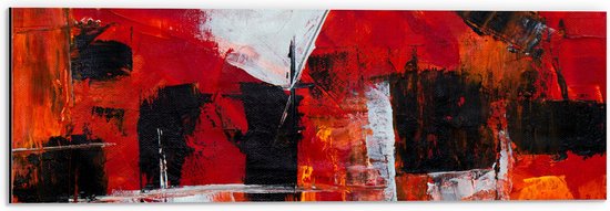 Dibond - Zwarte en Witte Verfvegen op Rode Achtergrond - 60x20 cm Foto op Aluminium (Wanddecoratie van metaal)