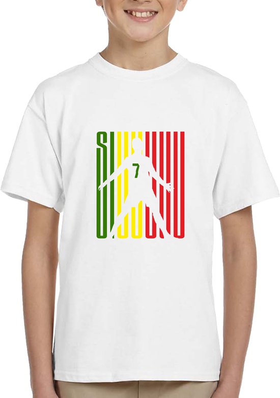 SIUUU Kinder shirt met tekst- Kinder T-Shirt - Wit - Maat 98/104 - T-Shirt leeftijd 3 tot 4 jaar - Grappige teksten - Cadeau - Shirt cadeau - SIUUU -R7 - Ronaldo - verjaardag