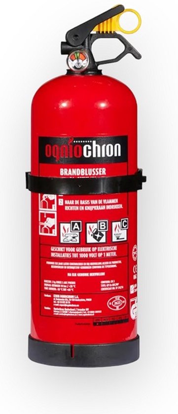 OgnioChron Brandblusser poeder 1 kg - 8A 34B - Met montagebeugel - Ook voor auto, boot, caravan of camper - Poederblusser