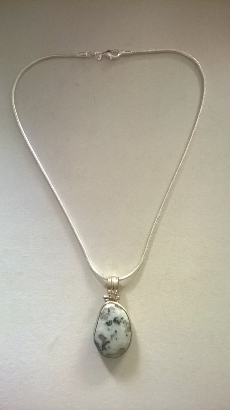 Gemstones-silver-natuursteen ketting zilver 925-hanger dendriet 3 x 2 cm in zilver 925 16 g 40cm