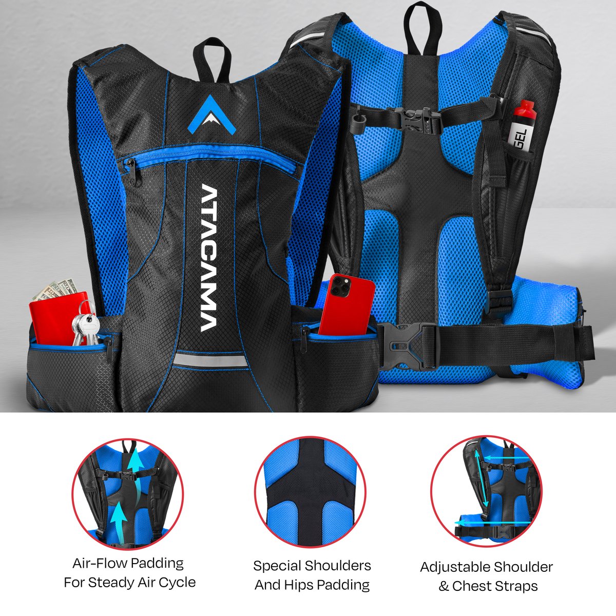 ATACAMA Sac Hydratation Running avec Poche à Eau 2L - VTT, Trail - Mixte - Sac Dos Gourde