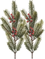 Decoris Kersttakken/dennentakken - 2x - groen met bessen - 52 cm