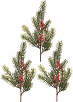 Decoris Kersttakken/dennentakken - 3x - groen met bessen - 36 cm
