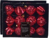 Decoris kerstballen gedecoreerd - 24x - 6 cm -kunststof - rood