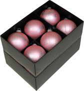 Othmar Decorations gedecoreerde kerstballen - 12x -roze -glas 8cm
