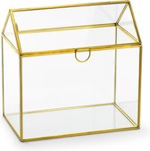 PartyDeco Boîte enveloppe maison dorée - mariage - or - verre/métal - 13 x 21 cm
