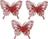 House of Seasons Décoration de sapin de Noël papillons sur clip - 3x pcs - rouge - 10 cm