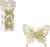 House of Seasons kerstboomversiering vlinders op clip - 6x st - goud - 10 cm
