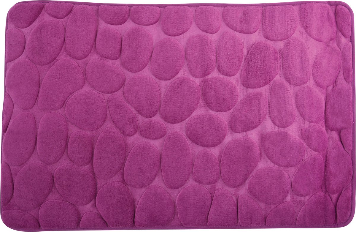 MSV Badkamerkleedje/badmat tapijt - kiezel motief - vloermat - paars - 50 x 80 cm - laagpolig