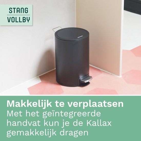 StangVollby Kallax Prullenbak 5 Liter - Zwarte Badkamer Pedaalemmer - Kleine Prullenbak met Soft Close Deksel - Toilet Vuilnisbak - Afvalemmer Klein - Vuilbak