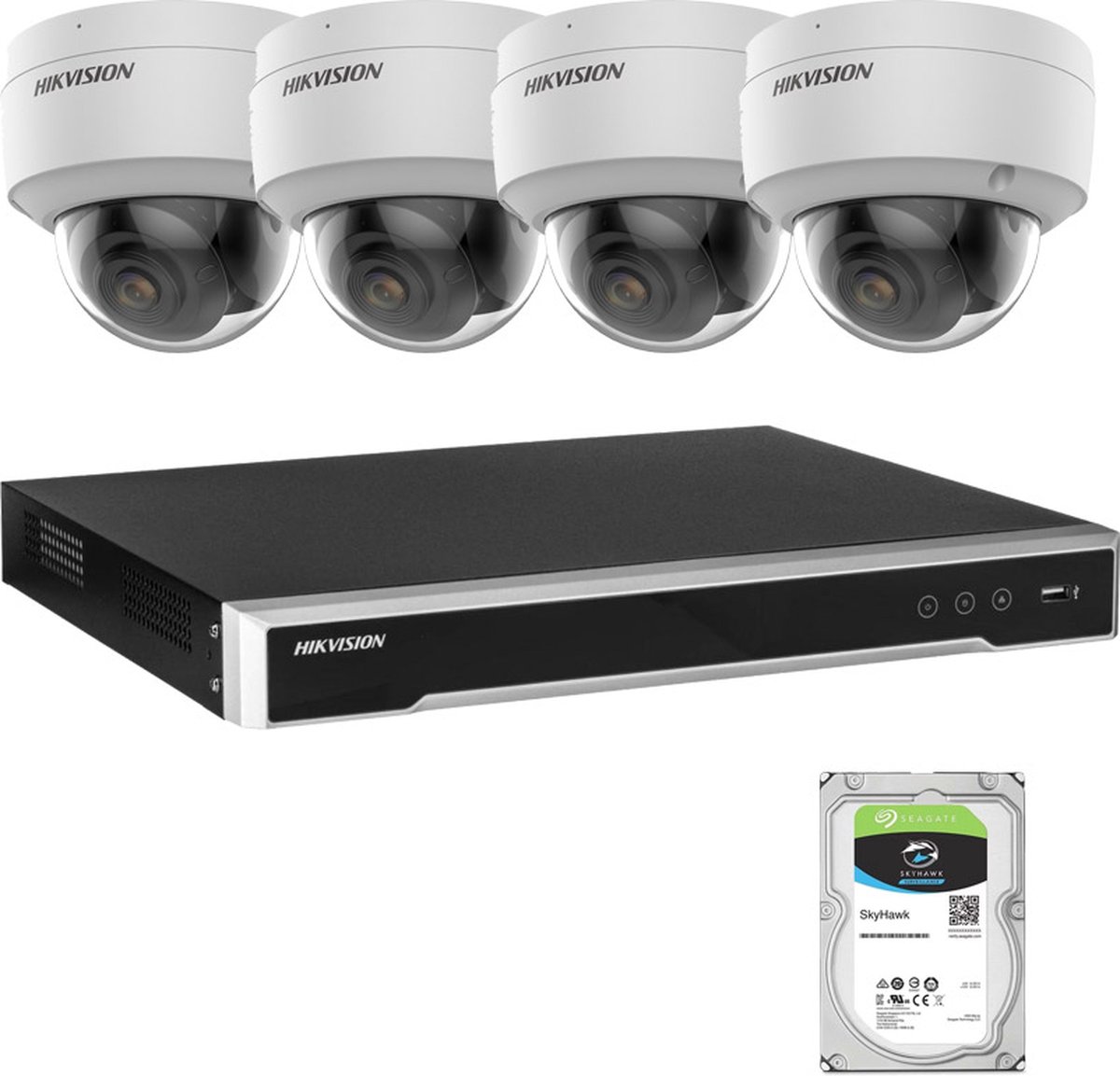 Dome camera set Acusense 4x4MP met Mic en krachtige NVR max 8 camera's + 2TB