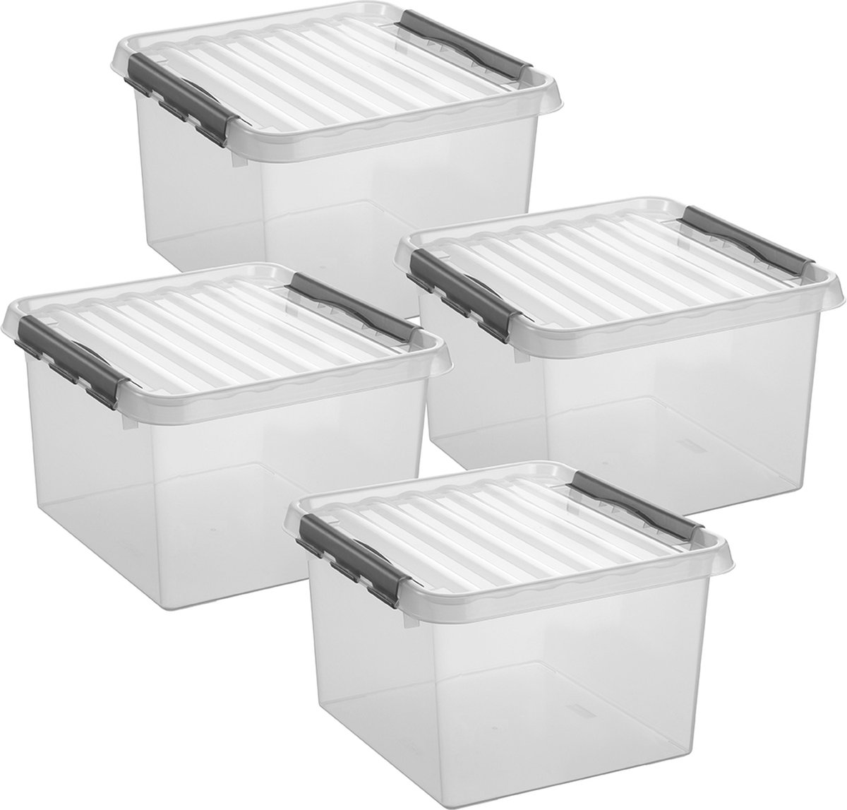 Sunware Q-Line opbergbox 26L - Set van 4 - Transparant/Grijs