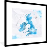 Fotolijst incl. Poster - Engeland - Wereldkaart - Blauw - 40x40 cm - Posterlijst