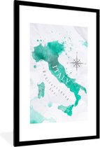 Fotolijst incl. Poster - Italië - Wereldkaart - Turquoise - 60x90 cm - Posterlijst
