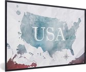 Fotolijst incl. Poster - Wereldkaart - Verenigde Staten - Olieverf - 30x20 cm - Posterlijst