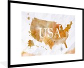 Fotolijst incl. Poster - Verenigde Staten - Wereldkaart - Olieverf - 90x60 cm - Posterlijst